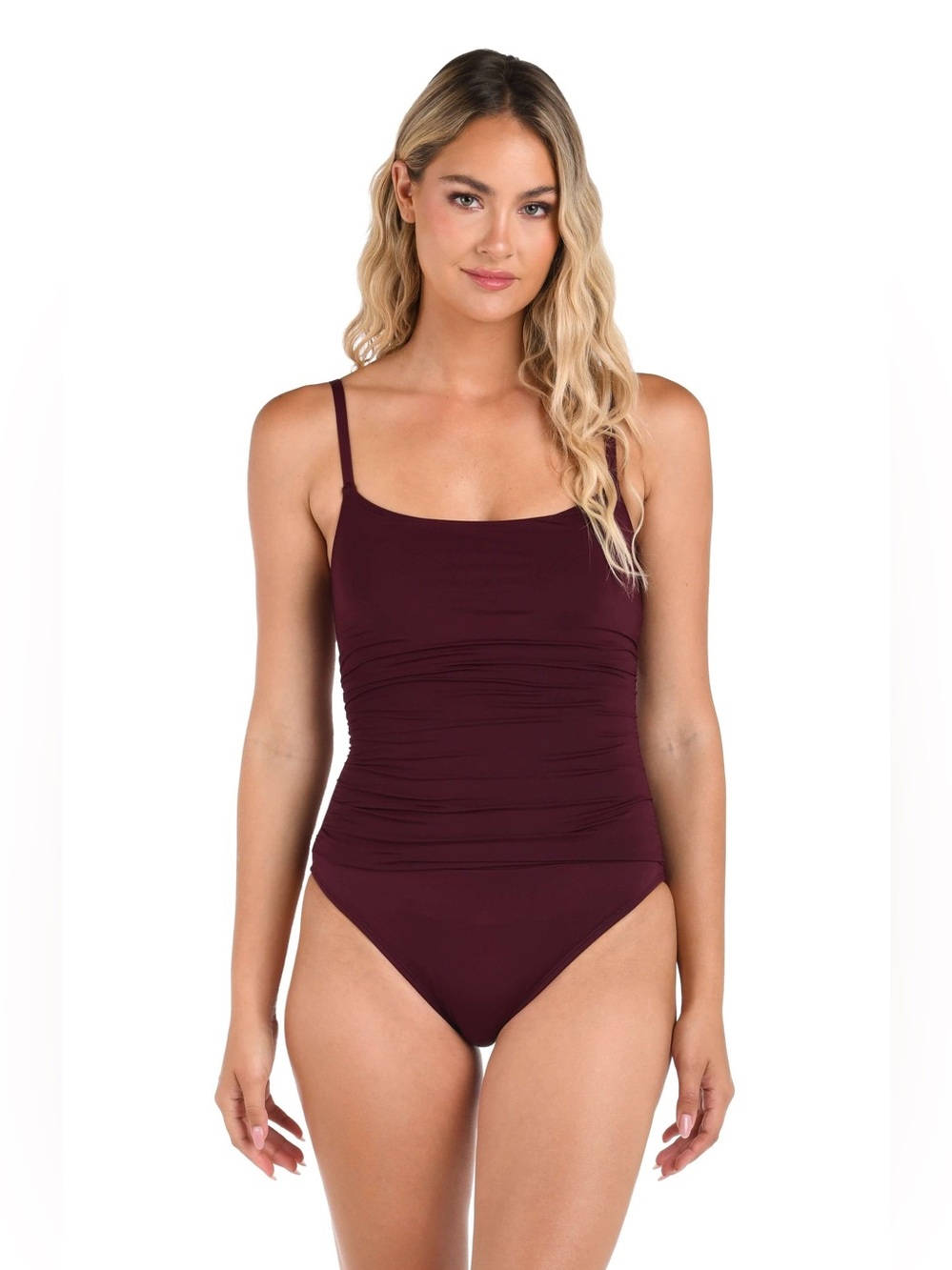La Blanca Island Goddess Lingerie One Piece Swimsuit Dark Cherry Size 6 NWT